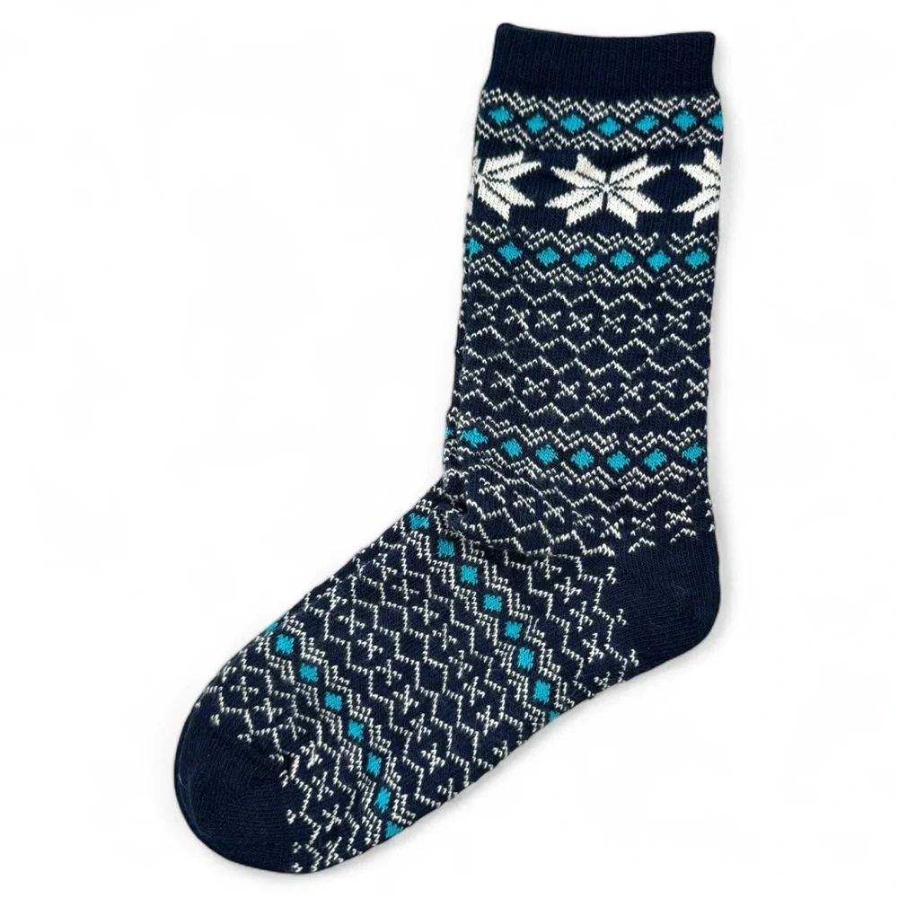 No Nonsense Fair Isle Mid Calf Boot Socks Snowflakes Size 4-10 Navy‎ 3 Pairs